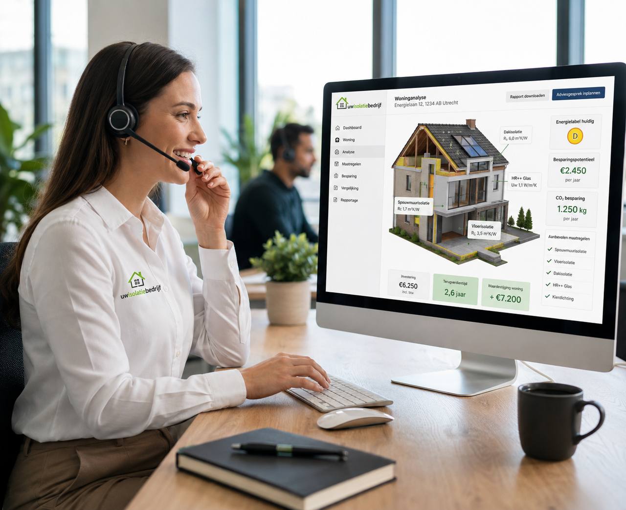 Telefonist met Ecosync-woninginzichten op het scherm